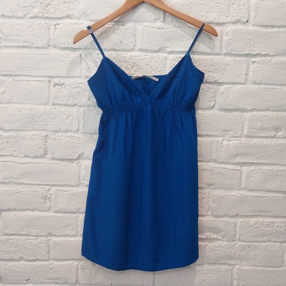 100% Silk Mini Slip Dress Blue Medium Strappy Twelfth Street by Cynthia Vincent. - Picture 1 of 9
